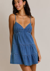 Spaghetti Strap Tiered Denim Dress