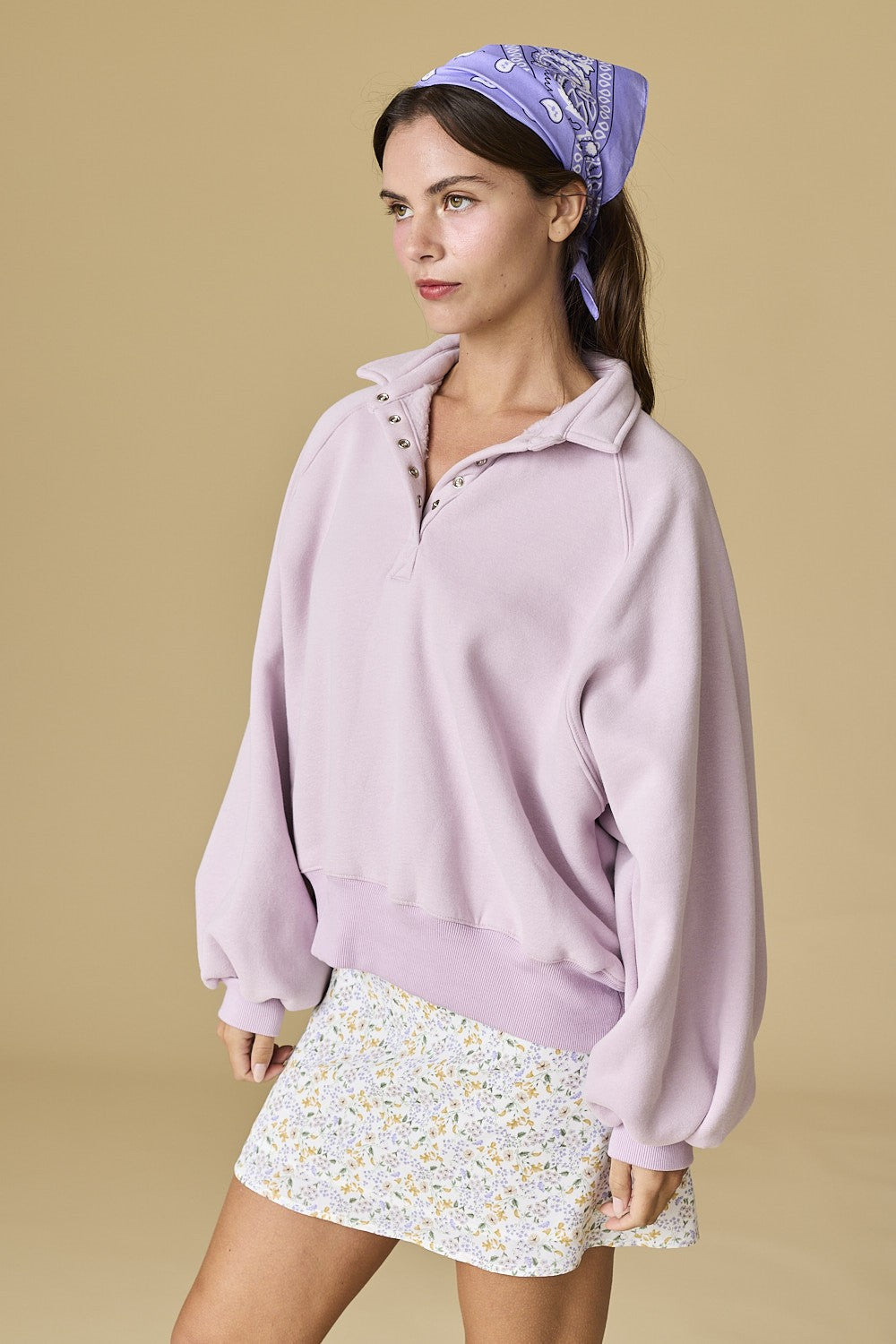 Lavender Snap Button Collared Sweatshirt
