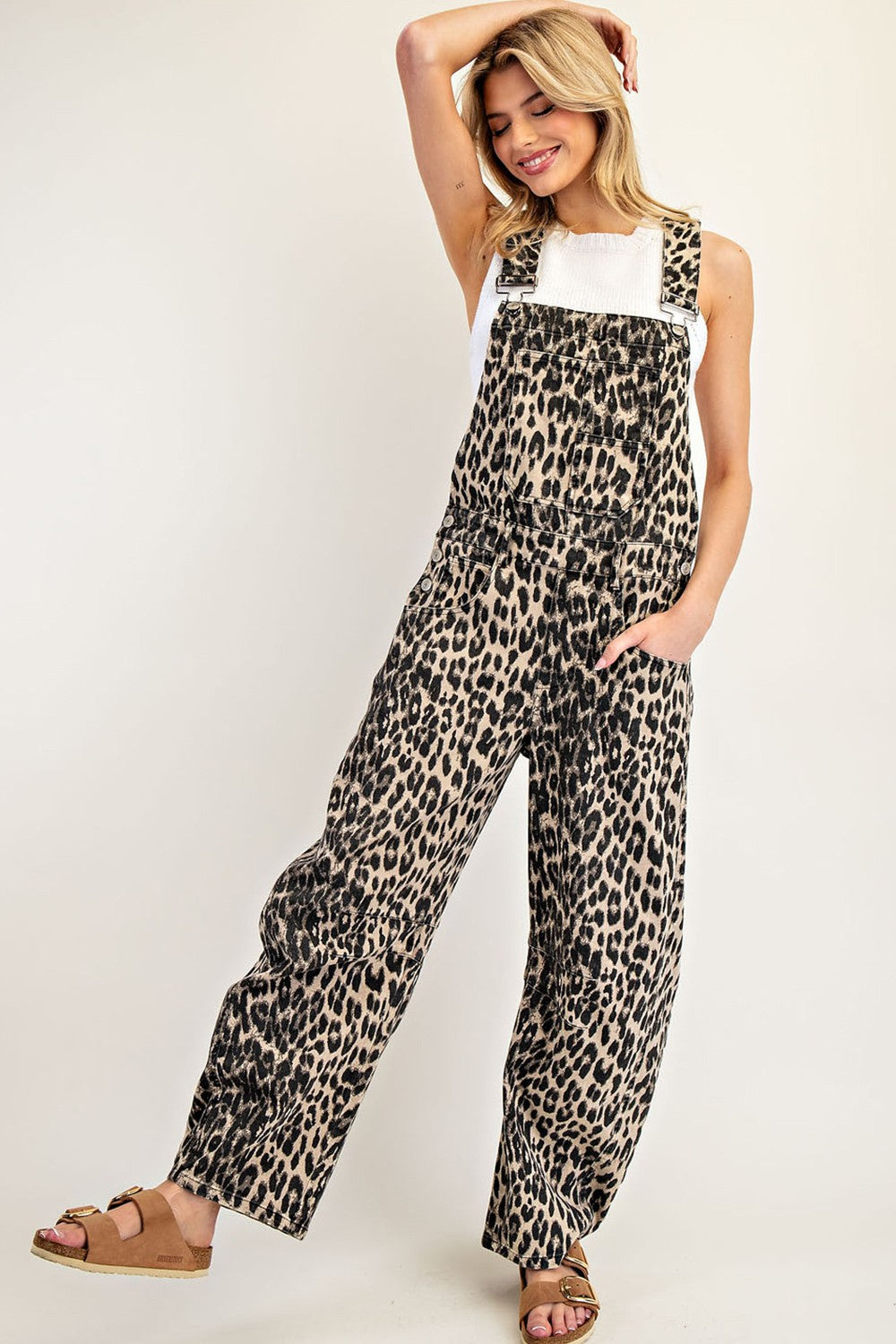 Leopard Printed Simple Barrel Jumpsuit
