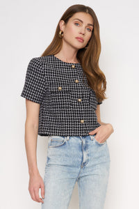 Short Sleeve Tweed Black Blazer