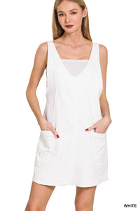 Washed White Overall Dress