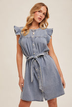 Load image into Gallery viewer, Ruffle Sleeve Denim Dress
