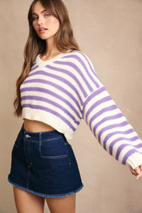 Purple & White Long Sleeve Striped Sweater