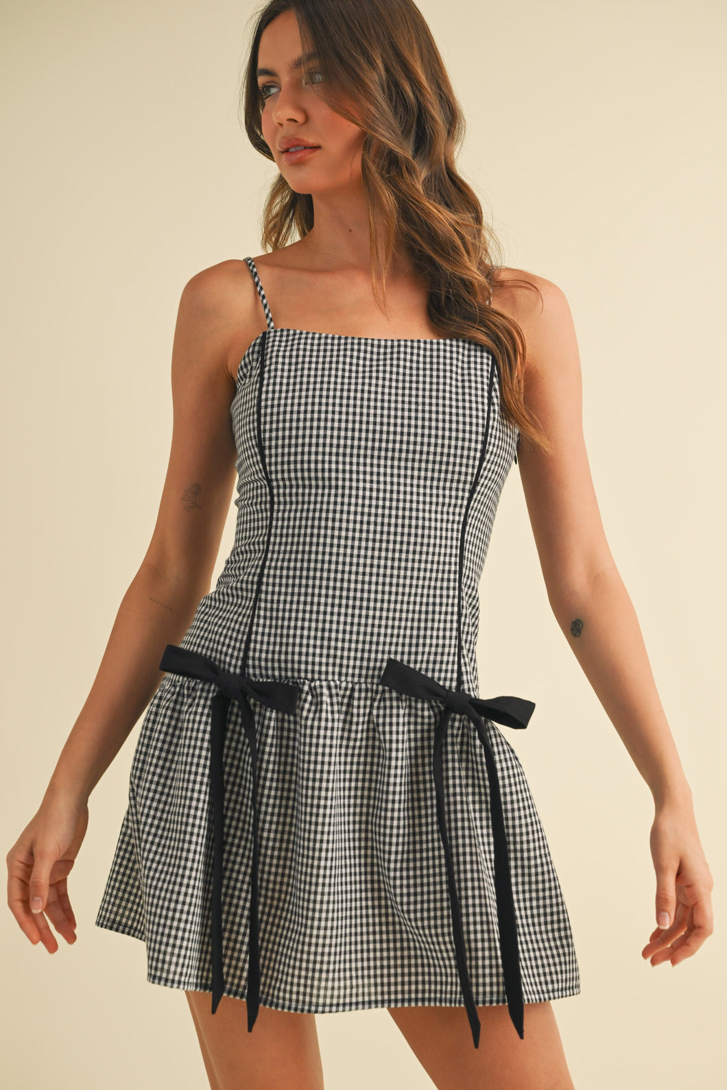 Black Gingham Low Waist Dress
