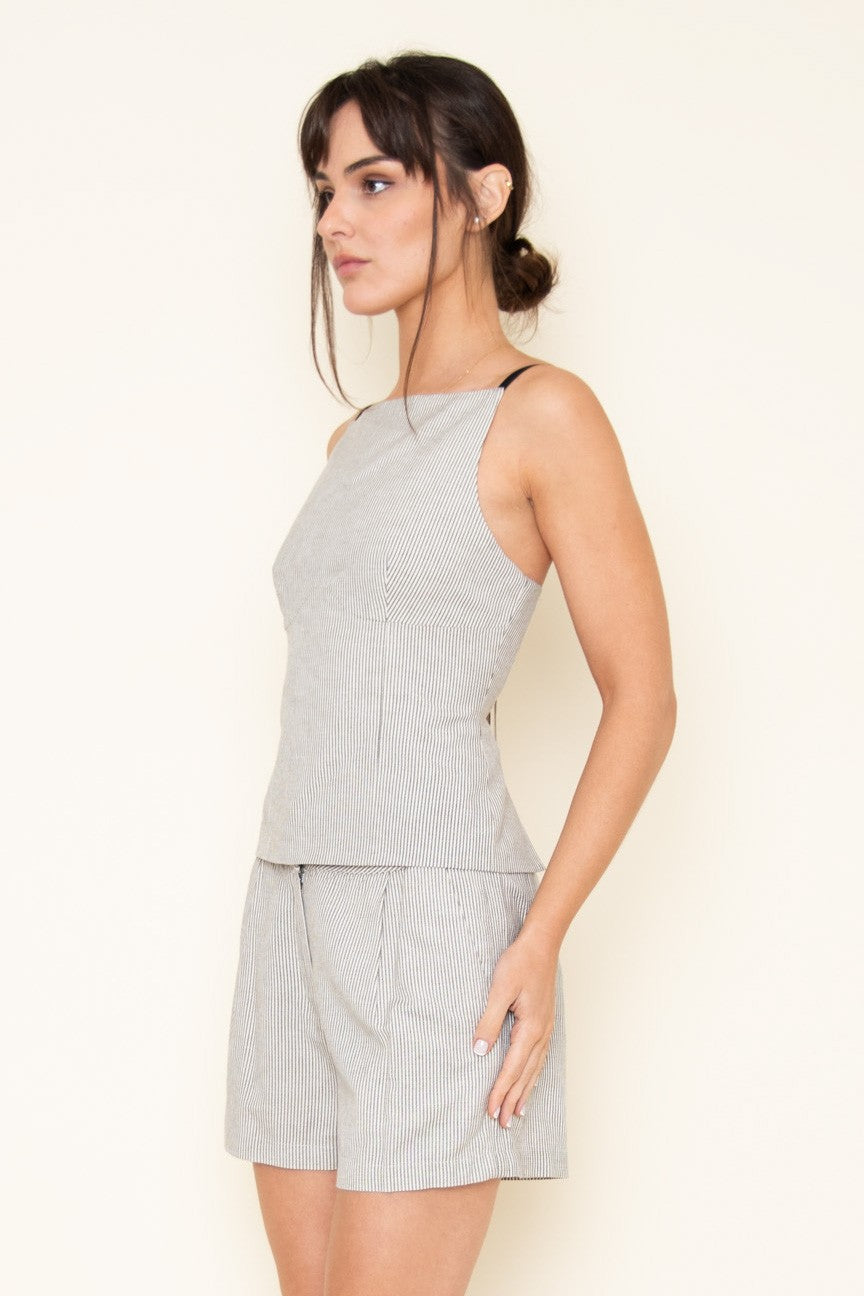 Pinstripe Open Back Detailing Top