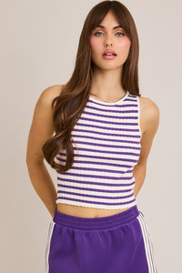 Round Neck Purple and White Stripe Tank