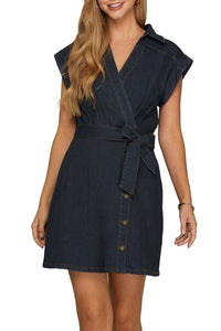 Short Sleeve V-Neck Denim Dress