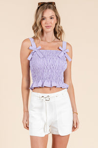 Tie Strap Smocked Top With Bow