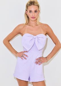 Gingham Lavender Bow Romper