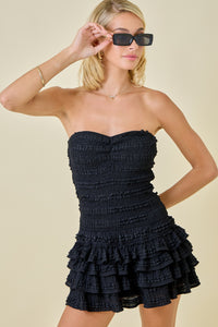 Smocked Ruffle Black Romper