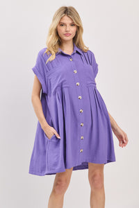 Purple Button-Front Airflow Shirt Dress