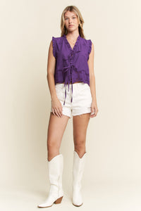 Sleeveless Ruffle Front Tie Top