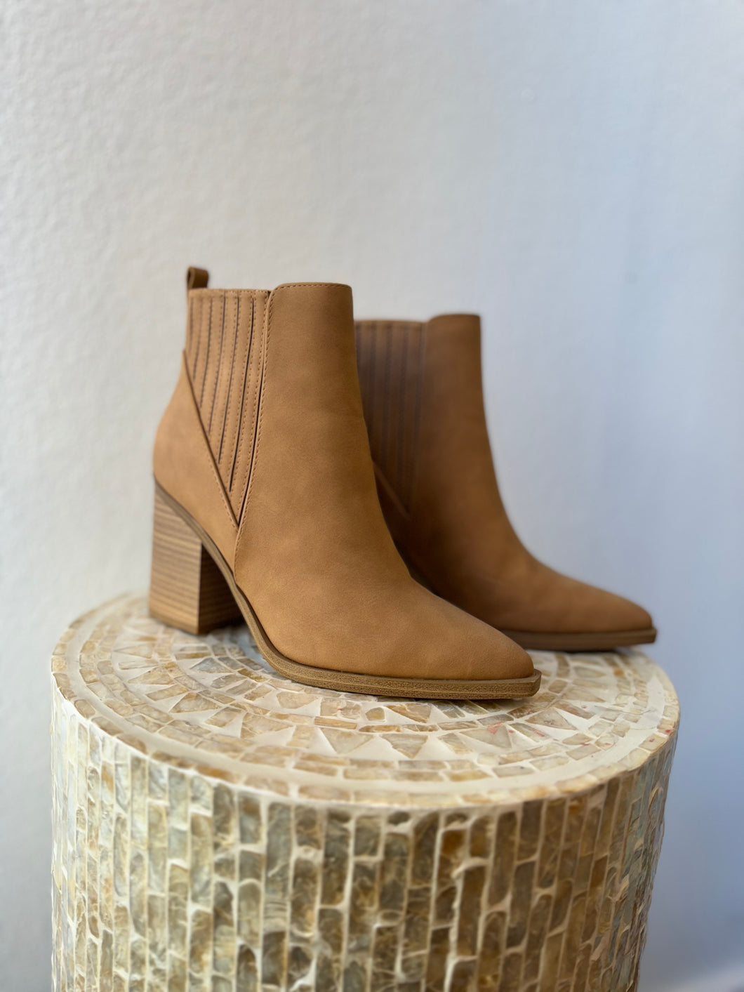 Coffee Faux Leather Everly Bootie