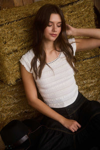 Lace Textured Cap Sleeve Knit Top