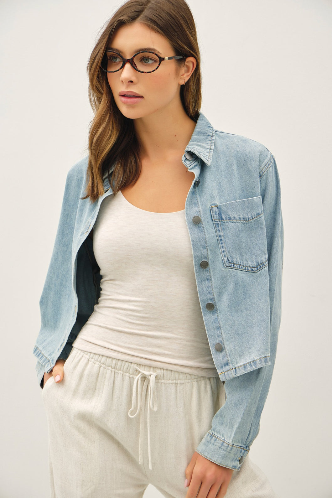 Boxy Light Wash Button Up Jacket