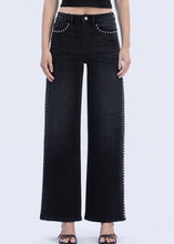 Load image into Gallery viewer, Black High Rise Studded Jeans
