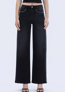Black High Rise Studded Jeans
