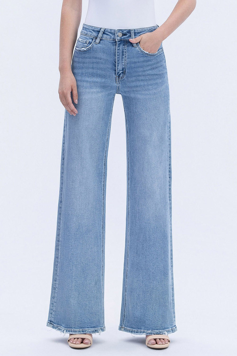 High Rise Full Length Wide Jeans