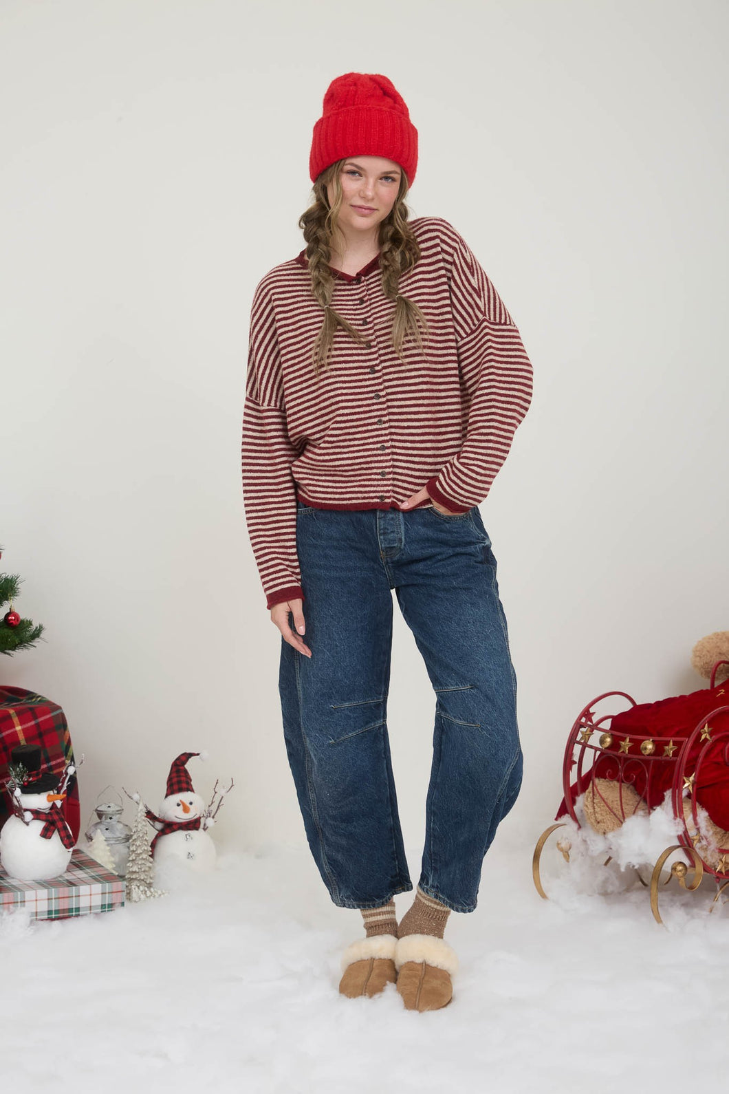 Striped Raw Edge Knitted Cardigan