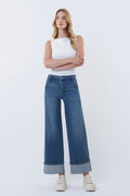 High Rise Wide Leg Cuffed Ankle Jeans