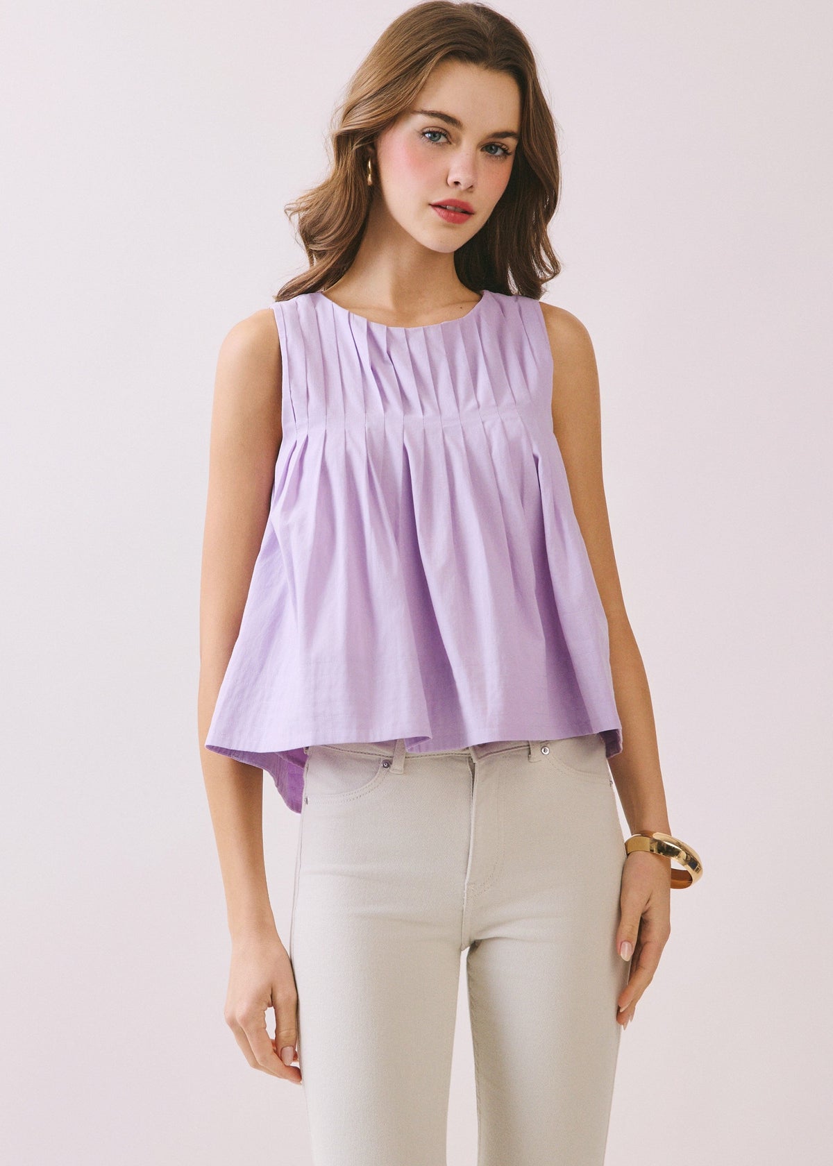 Pleated High Neck Lavender Top