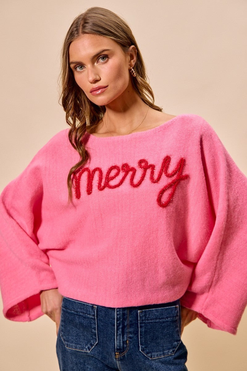 Pink Merry Tinsel Sweater