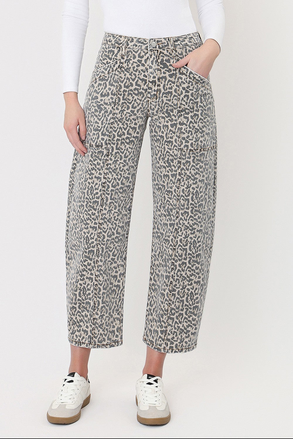 High Rise Leopard Barrel Pants
