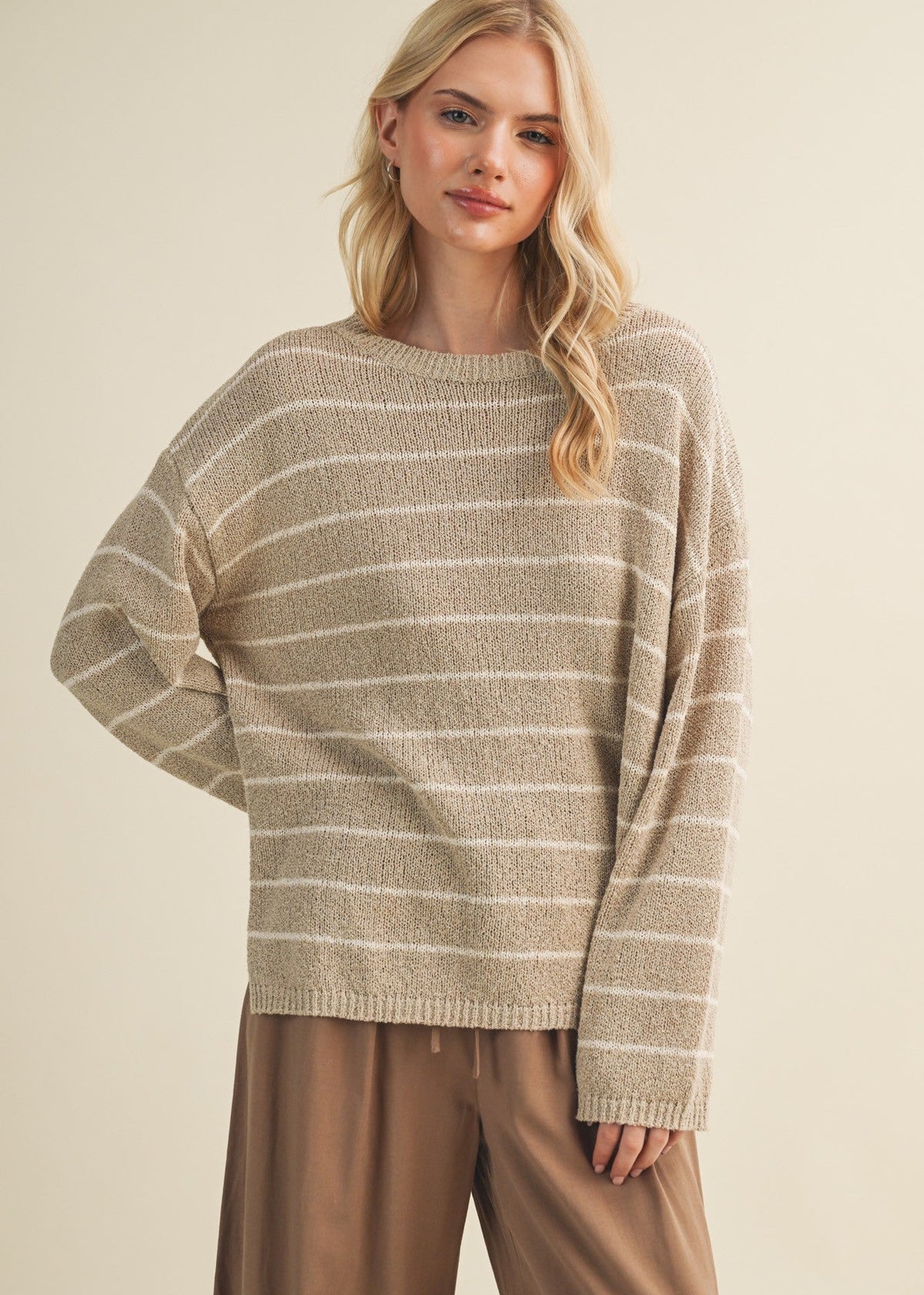 Taupe Long Sleeve Stripe Sweater