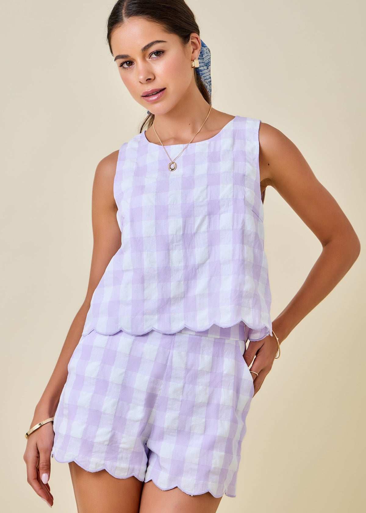 Gingham Scallop Edge Top