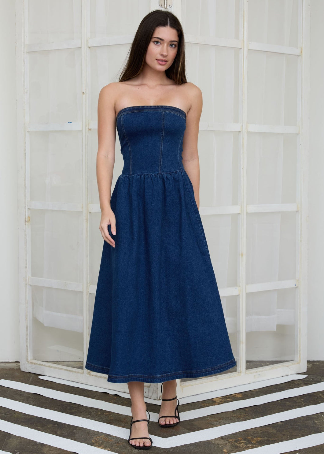 Strapless Dark Denim Midi Dress