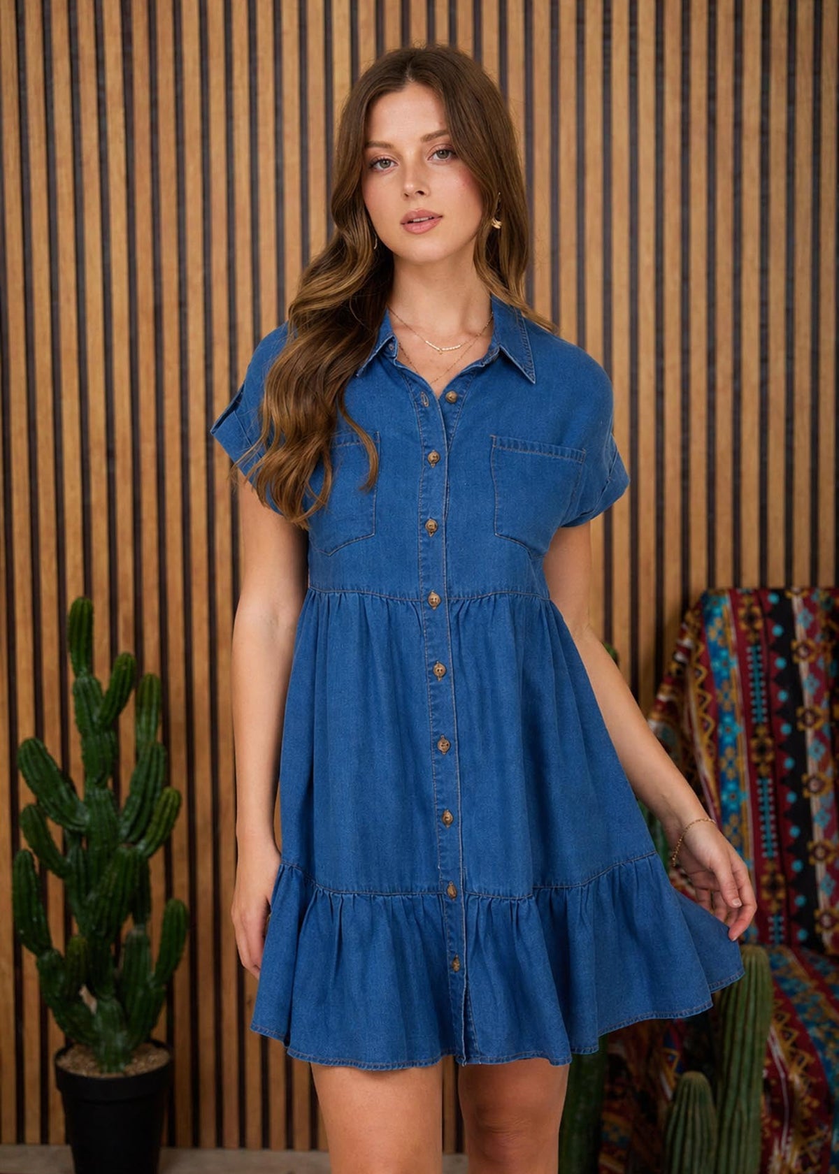 Dark Wash Collared Button Down Denim Dress