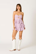 Purple and White Stripe Strapless Dress