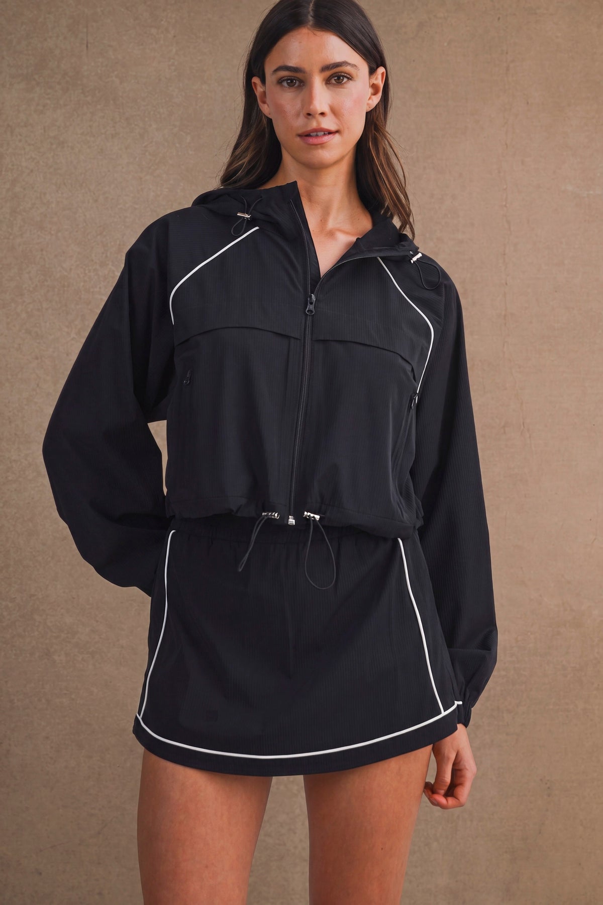 Black Windbreaker Zip Up Jacket