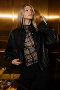 Faux Leather Mock Neck bomber Jacket