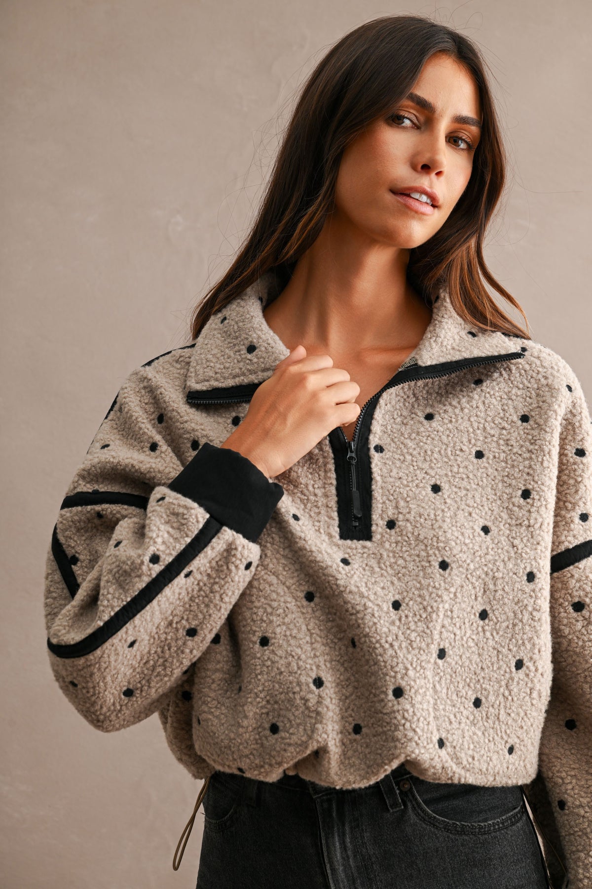 Polka Dot Sherpa Fleece Half Zip