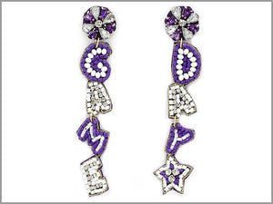 Purple White Game Day Earring