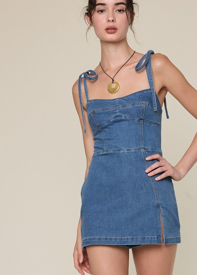 Demin Tie Strap Mini Romper