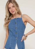 Square Neckline Button Down Denim Top
