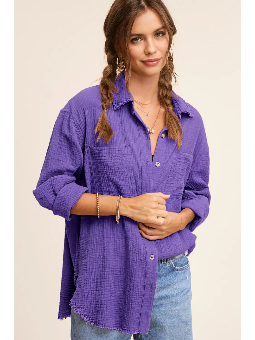 Gauze Oversized Button-Down Shirt Jacket