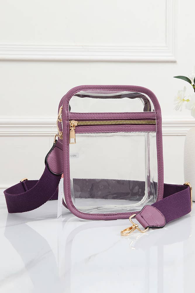Clear PU Cross Body Mini Bag: Purple