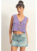 V-Neck Purple Sleeveless Knitted Vest