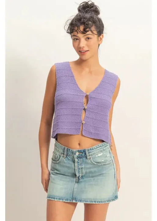 V-Neck Purple Sleeveless Knitted Vest
