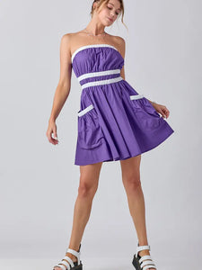 Purple Strapless Pocket Dress