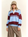 Long Sleeve Stripe Polo Top