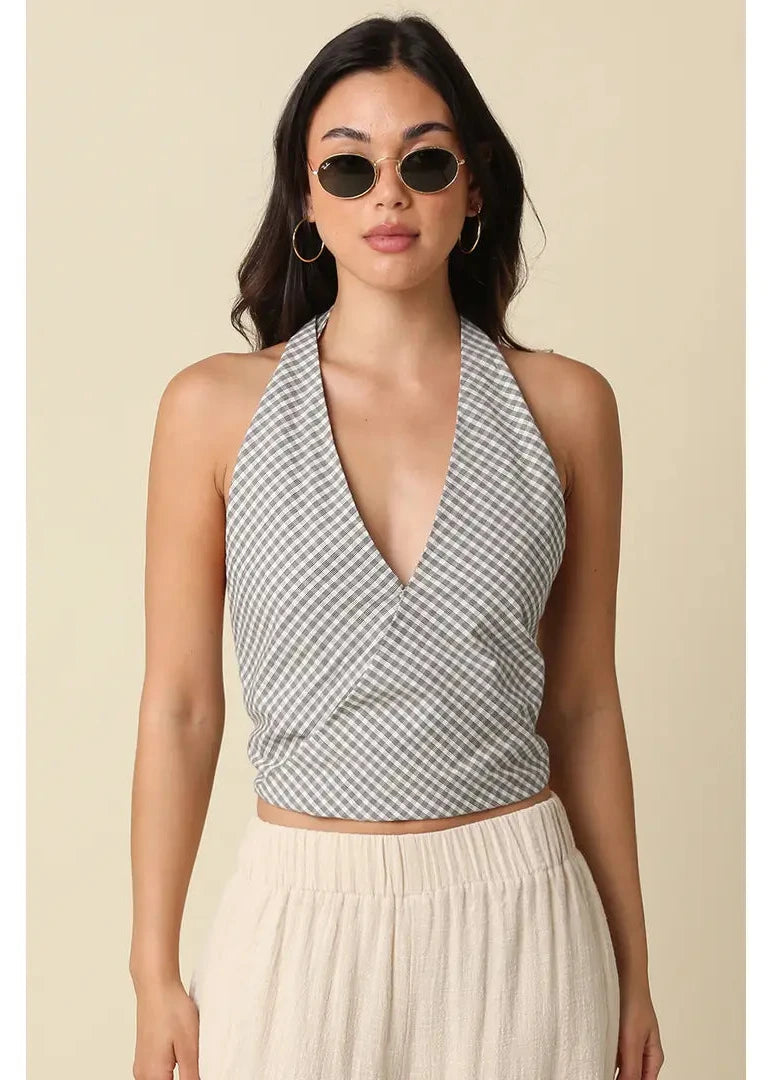 Gingham Black Halter Top