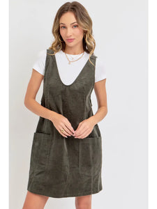 Olive Corduroy Overall Dress