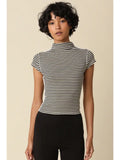 Black and White Striped Mock Neck Top