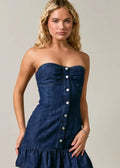 Dark Denim Strapless Fitted Dress