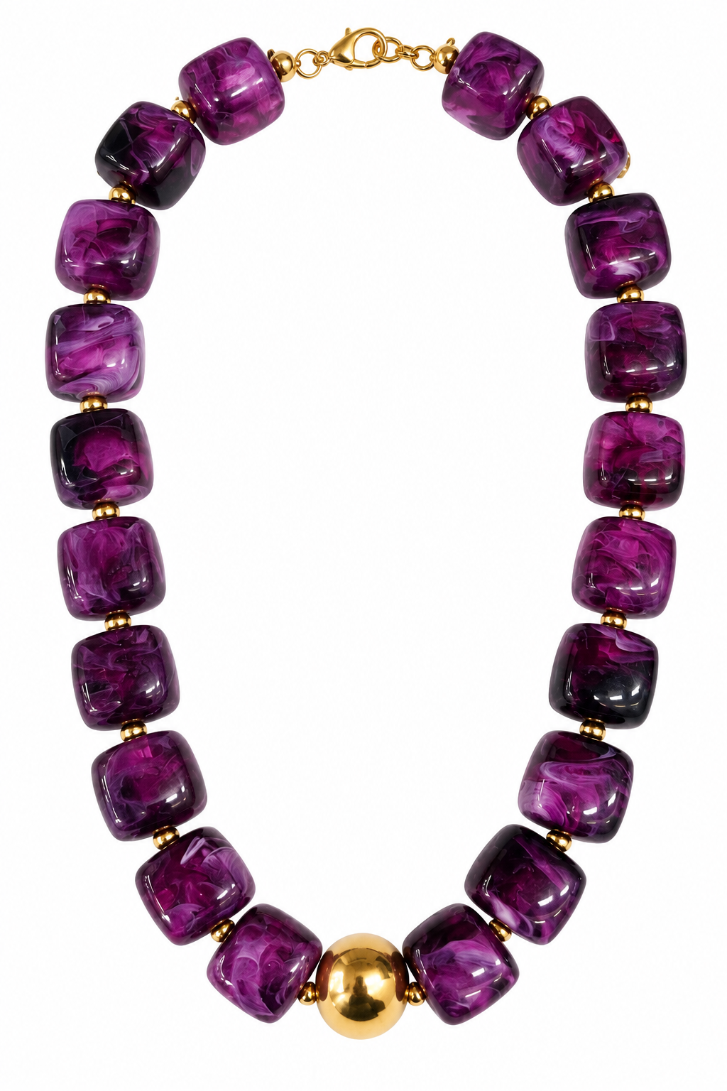 Beaded Necklace Purple and Gold