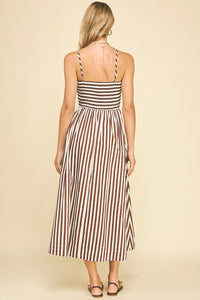 Mocha Striped Midi Dress